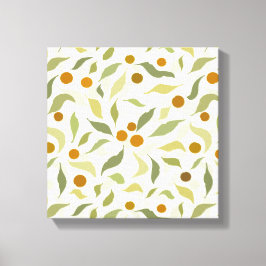 Oranje bessen en bladeren op crème - patroon. canvas afdruk