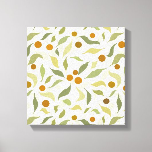 Oranje bessen en bladeren op crème - patroon. canvas afdruk (Voorkant)