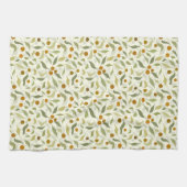 Oranje bessen en bladeren op crème - patroon. theedoek (Horizontaal)