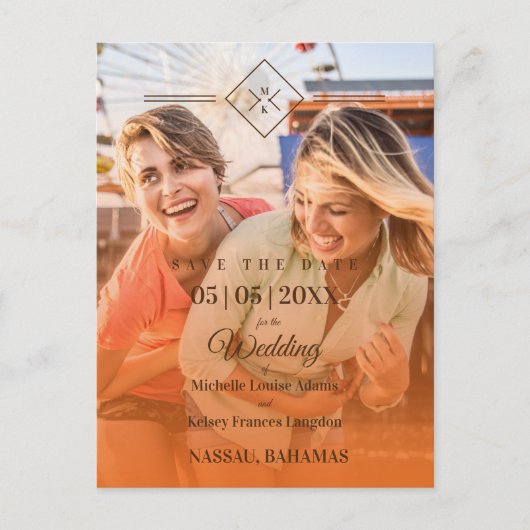 Oranje bestemmingsuithuwde homoseksuele bruiloft briefkaart (Voorkant)