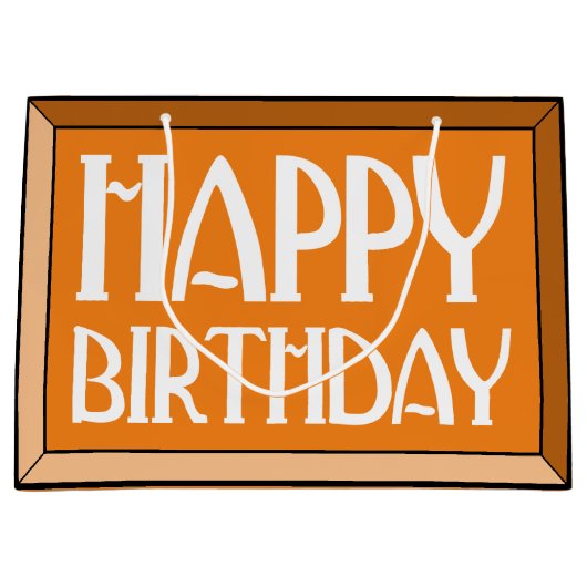 Oranje Beveled Happy Birthday Art Deco Groot Cadeauzakje (Voorkant)
