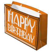 Oranje Beveled Happy Birthday Art Deco Groot Cadeauzakje (Achterkant Gekanteld)