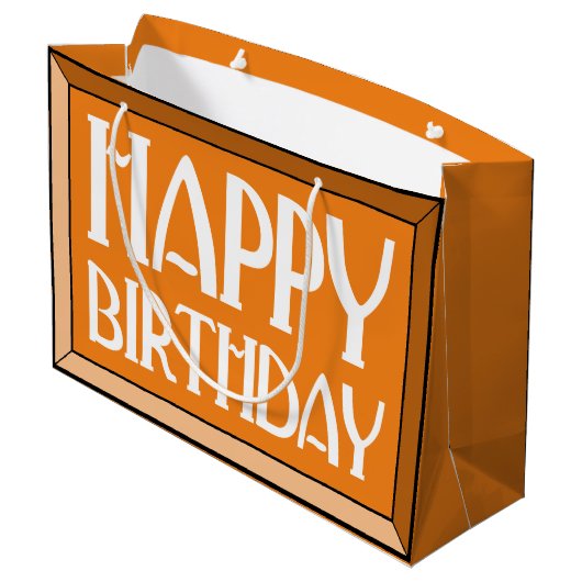 Oranje Beveled Happy Birthday Art Deco Groot Cadeauzakje (Achterkant Gekanteld)