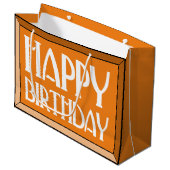 Oranje Beveled Happy Birthday Art Deco Groot Cadeauzakje (Voorkant Gekanteld)