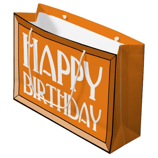 Oranje Beveled Happy Birthday Art Deco Groot Cadeauzakje (Voorkant Gekanteld)