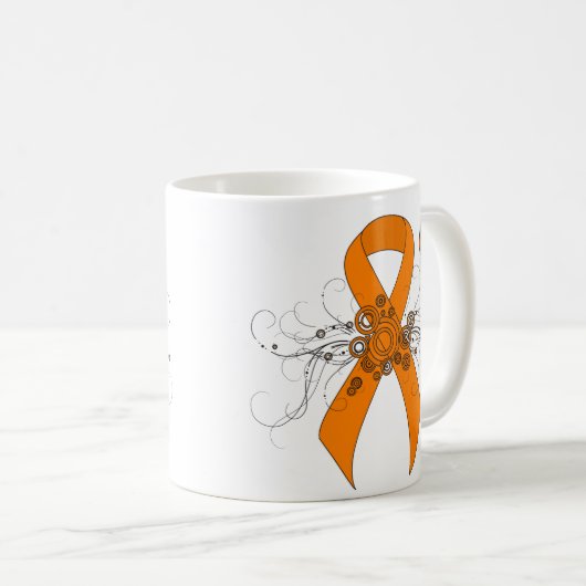 Oranje bewustmakingslint met vlinder koffiemok (Voorkant rechts)