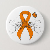 Oranje bewustmakingslint met vlinder ronde button 7,6 cm (Voorkant)