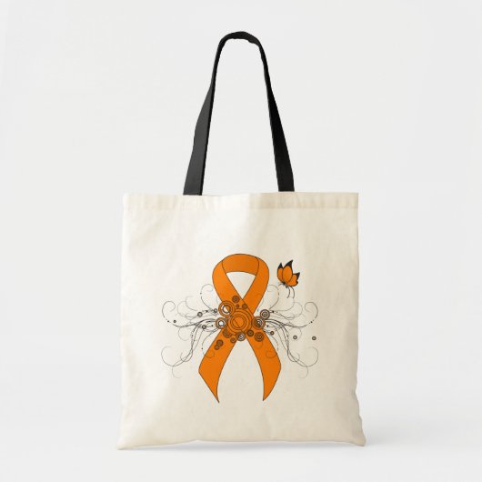 Oranje bewustmakingslint met vlinder tote bag (Voorkant)