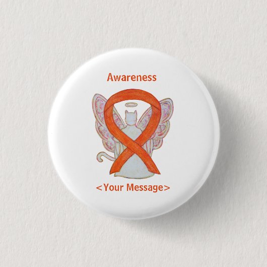 Oranje bewustmakingsribbon Cat Angel - Aangepaste Ronde Button 3,2 Cm (Voorkant)