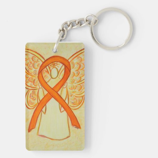 Oranje bewustwording Ribbon Angel Gepersonaliseerd Sleutelhanger (achterkant)