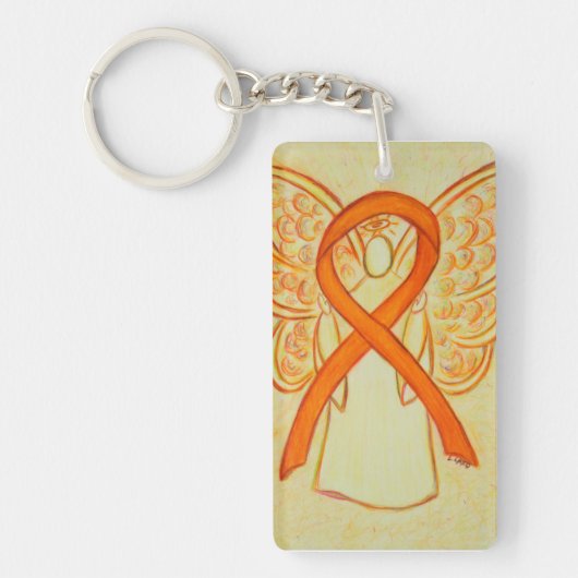 Oranje bewustwording Ribbon Angel Gepersonaliseerd Sleutelhanger (Voorkant)
