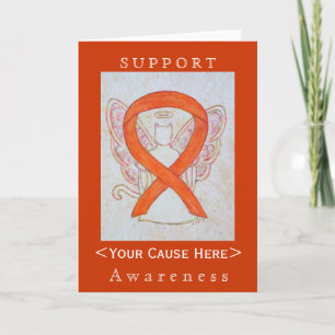Oranje bewustzijn Ribbon Angel Cat Gepersonaliseer Kaart