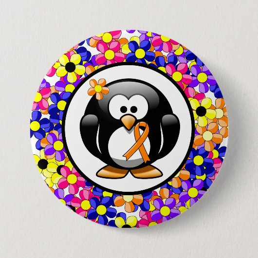 Oranje bewustzijn Ribbon Penguin Ronde Button 7,6 Cm (Voorkant)