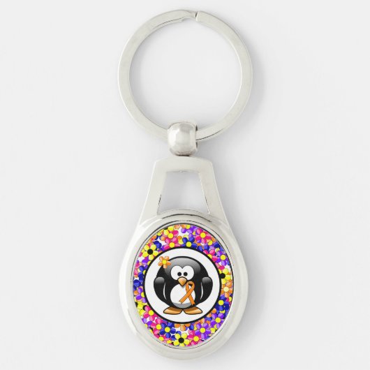 Oranje bewustzijn Ribbon Penguin Sleutelhanger (Voorkant)