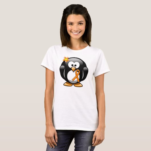 Oranje bewustzijn Ribbon Penguin T-shirt (Voorkant volledig)