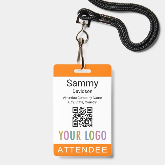 Oranje Bezoekersbadge Evenement Bezoeker QR Code L Badge (Voorzijde met lanyard)