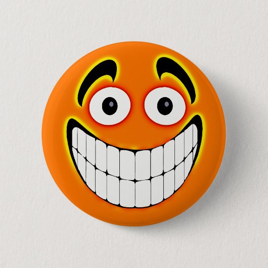 Oranje Big Grin Face Ronde Button 5,7 Cm (Voorkant)