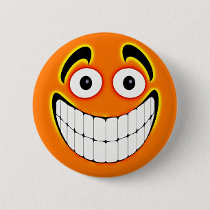 Oranje Big Grin Face Ronde Button 5,7 Cm