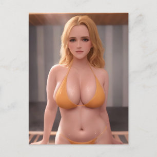Oranje Bikini AI Fantasy Vrouw Briefkaart
