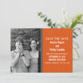 Oranje binaire code foto save the date uitnodiging (Staand voorkant)