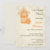 Oranje Birdcage, uitnodiging voor Ivory Damask (Voorkant / Achterkant)