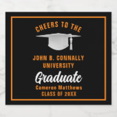 Oranje Black Afstuderen Aangepaste Graduation Part Sparkling Wijnetiket (Enkel label)
