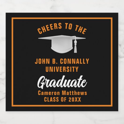 Oranje Black Afstuderen Aangepaste Graduation Part Sparkling Wijnetiket (Enkel label)