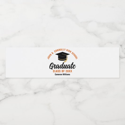 Oranje Black Afstuderen Aangepaste Graduation Part Waterfles Etiket (Enkel label)