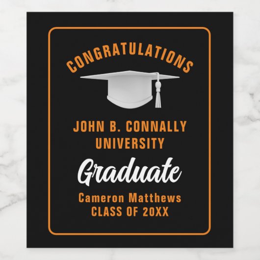 Oranje Black Afstuderen Aangepaste Graduation Part Wijn Etiket (Enkel label)