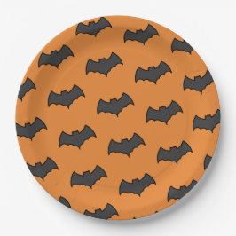 Oranje Black Bat Pattern Halloween Party Papieren Bordje