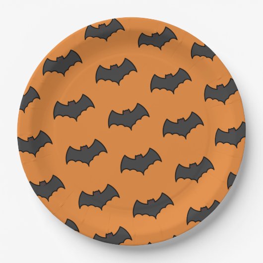 Oranje Black Bat Pattern Halloween Party Papieren Bordje (Voorkant)