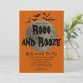 Oranje Black Boos en Booze Halloween Uitnodiging (Staand voorkant)