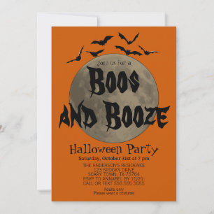 Oranje Black Boos en Booze Halloween Uitnodiging