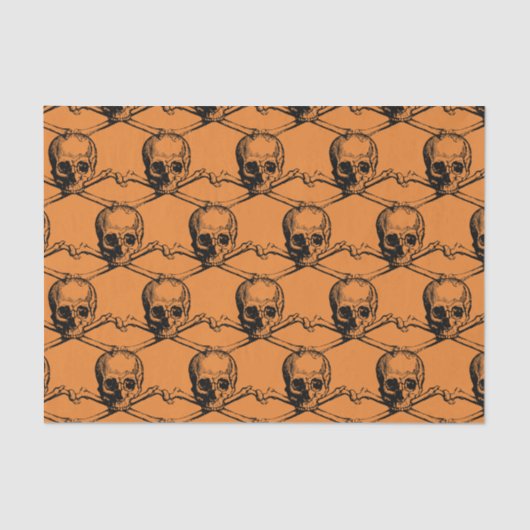 Oranje Black Cool Pattern Skull Halloween party Tissuepapier (Voorkant)