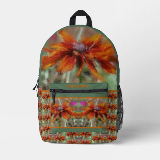 Oranje Black Eyed Susan Flower Art gepersonaliseer Bedrukte Rugzak (Voorkant)