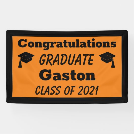 Oranje Black Gefeliciteerd Afstuderen Afstuderen Spandoek (Horizontaal)