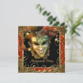 Oranje Black Gold Leopard Masquerade Party Kaart (Staand voorkant)