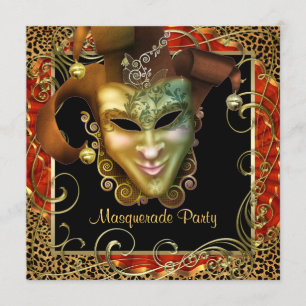 Oranje Black Gold Leopard Masquerade Party Kaart