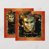 Oranje Black Gold Masquerade Party Uitnodigingen (Voorkant / Achterkant)