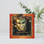 Oranje Black Gold Masquerade Party Uitnodigingen (Staand voorkant)