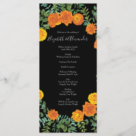 Oranje Black gothic Peony Roos Wedding Programs Menu (Voorkant)