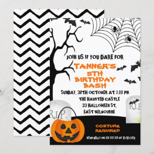 Oranje Black Halloween Birthday Uitnodiging