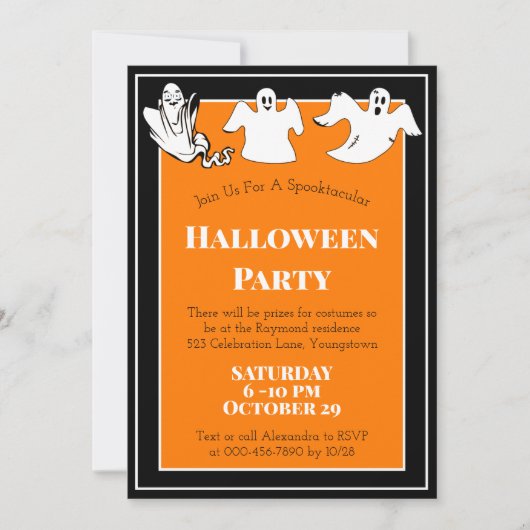 Oranje Black Halloween Party Floating Ghost Custom Kaart (Voorkant)