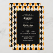 Oranje Black Harlequin Halloween Wedding Kaart (Voorkant / Achterkant)