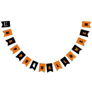 Oranje Black Haunted Happy Halloween Party Vlaggetjes