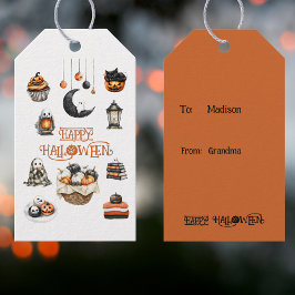 Oranje Black Pumpkins Ghosts Happy Halloween Cadeaulabel