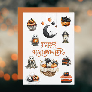 Oranje Black Pumpkins Ghosts Happy Halloween Feestdagenkaart