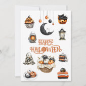 Oranje Black Pumpkins Ghosts Happy Halloween Feestdagenkaart (Voorkant)