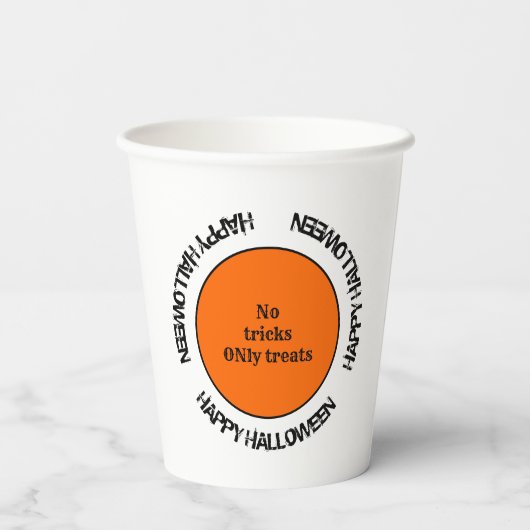 Oranje Black Scary Spooky Modern Happy Halloween Papieren Bekers (Achterkant)