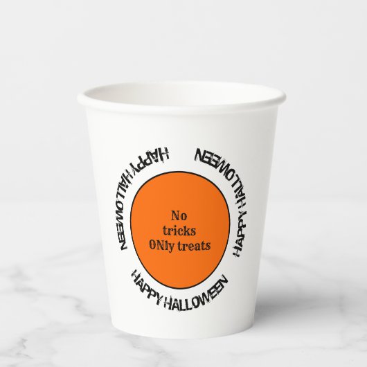 Oranje Black Scary Spooky Modern Happy Halloween Papieren Bekers (Voorkant)